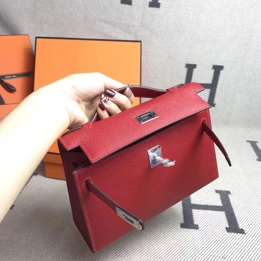 에르메스 미니 켈리백22 루즈그르나 금장 은장 앱송